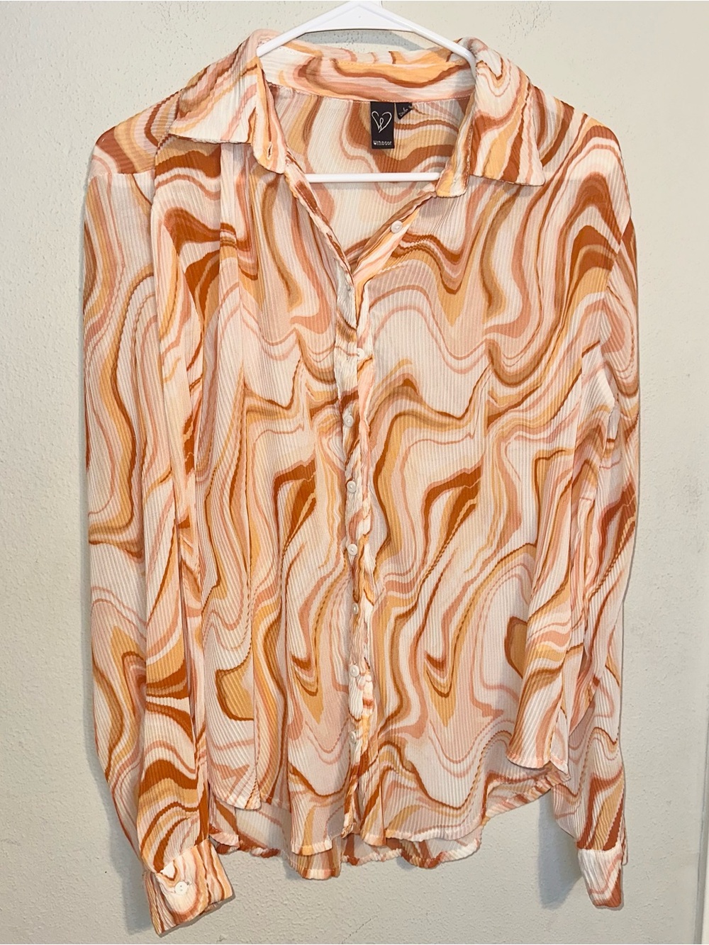 Windsor Orange and White Swirl Button Down Blouse